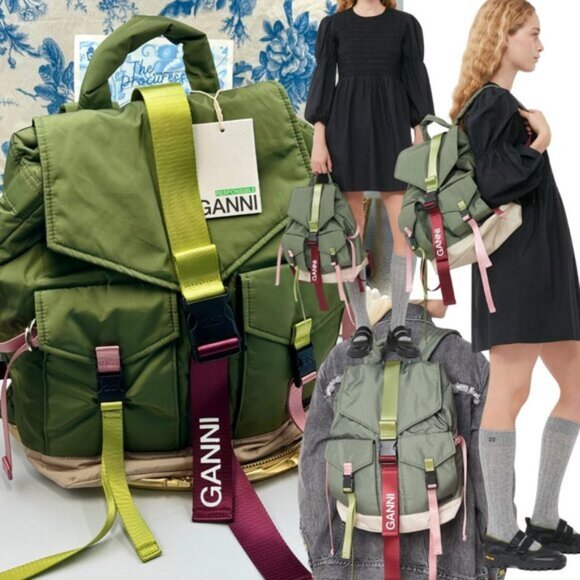 Ganni Handbags - 🆕 GANNI 🧿 NWT Tech Recycled Backpack, Kalamata